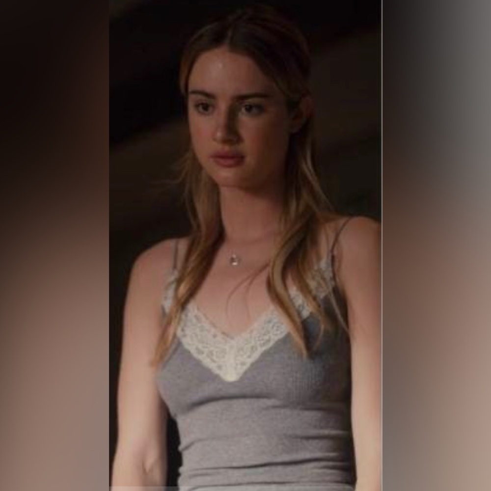 hollister grey and cream lace lined v-neck cami